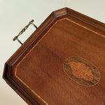 Load image into Gallery viewer, KEPT London Stock Inlaid mahogany tray with brass handles

