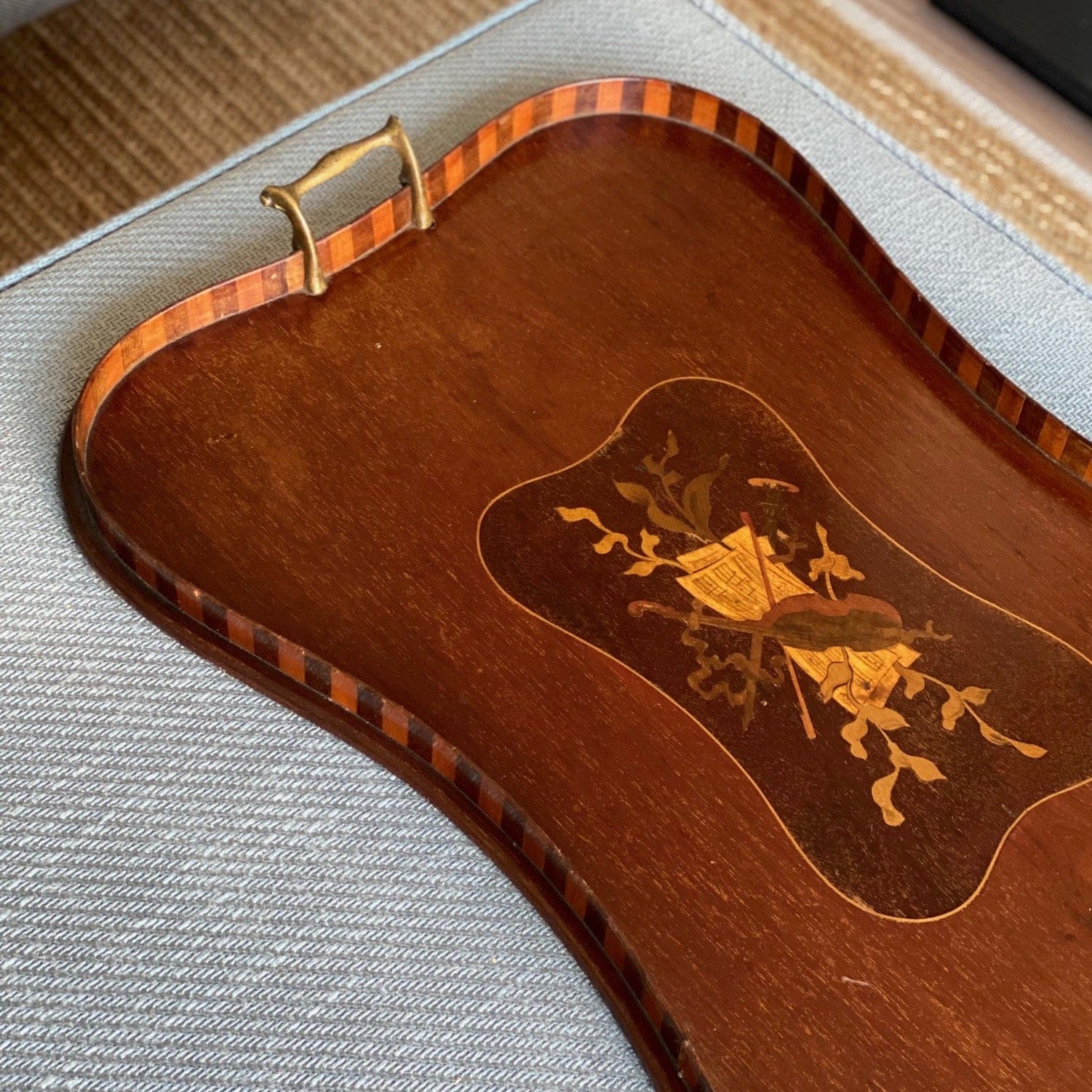 KEPT London Stock Inlaid mahogany tray with striped gallery
