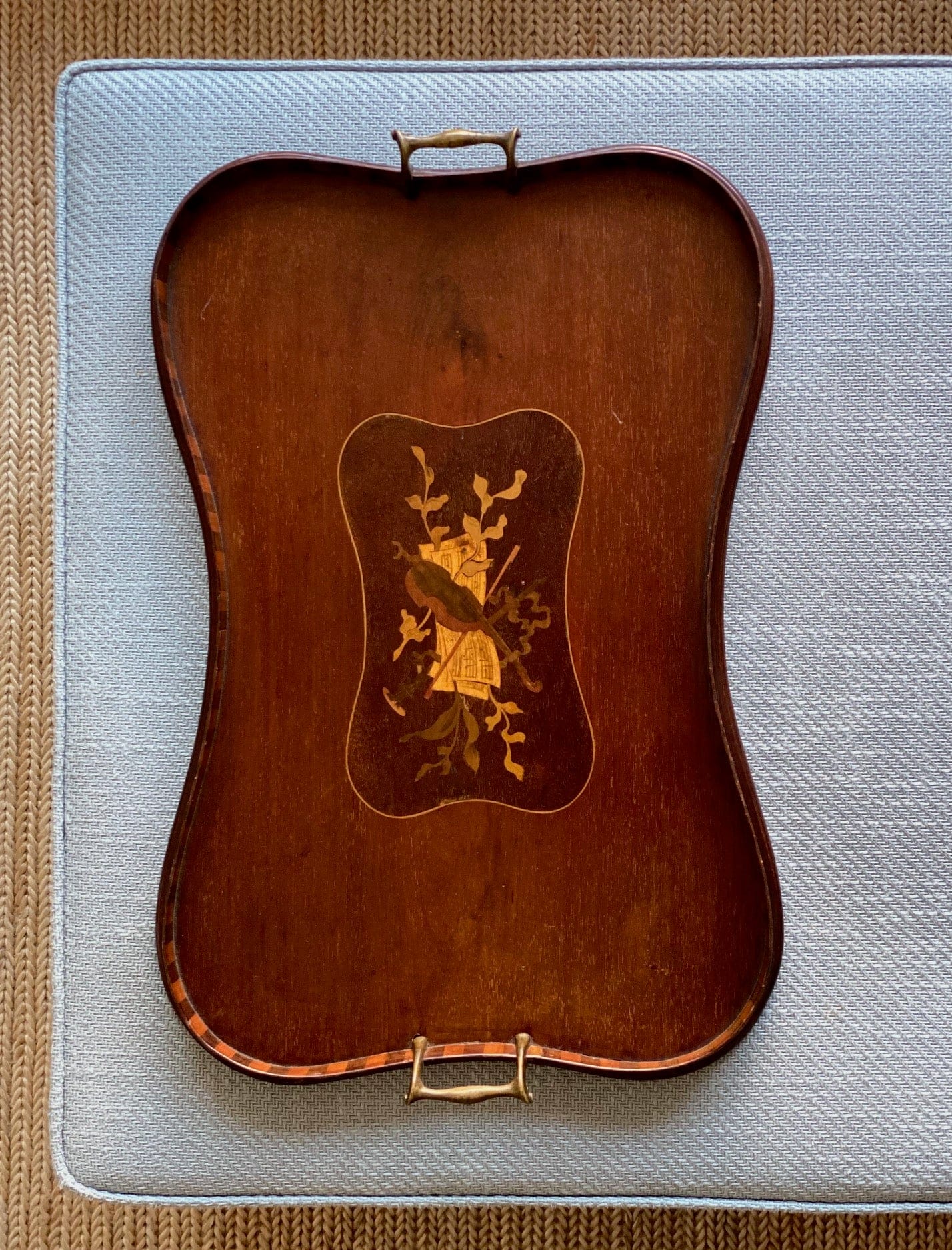 KEPT London Stock Inlaid mahogany tray with striped gallery