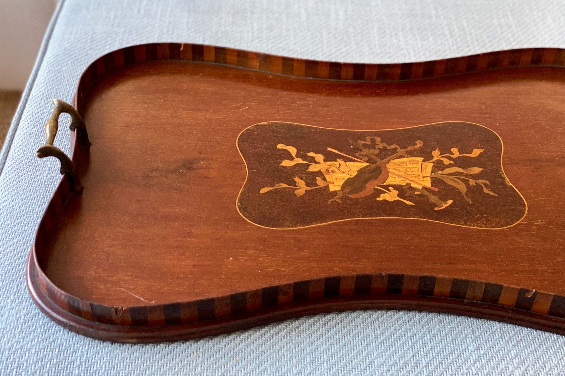 KEPT London Stock Inlaid mahogany tray with striped gallery