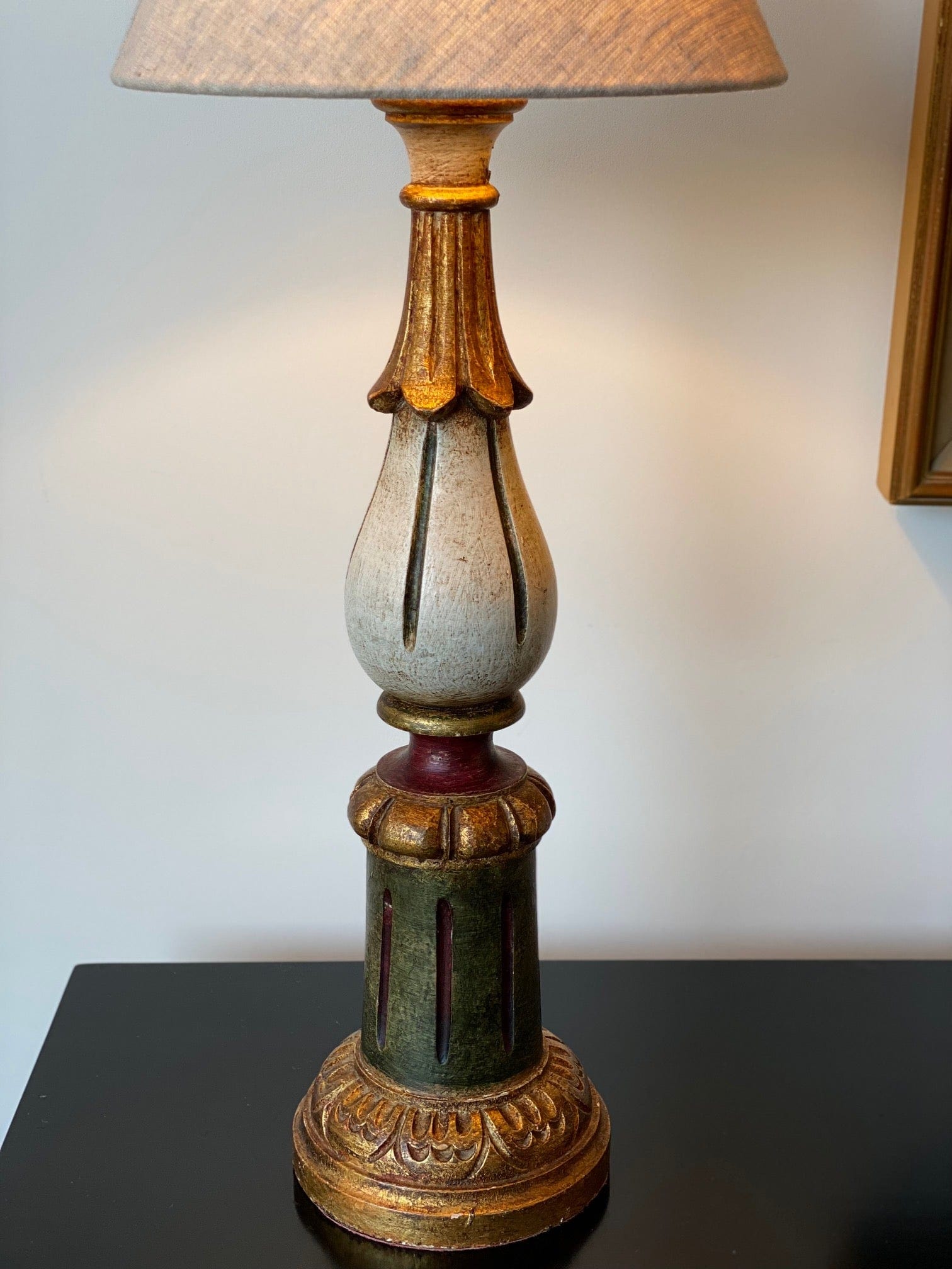 KEPT London Stock Large painted Indian wooden lamp