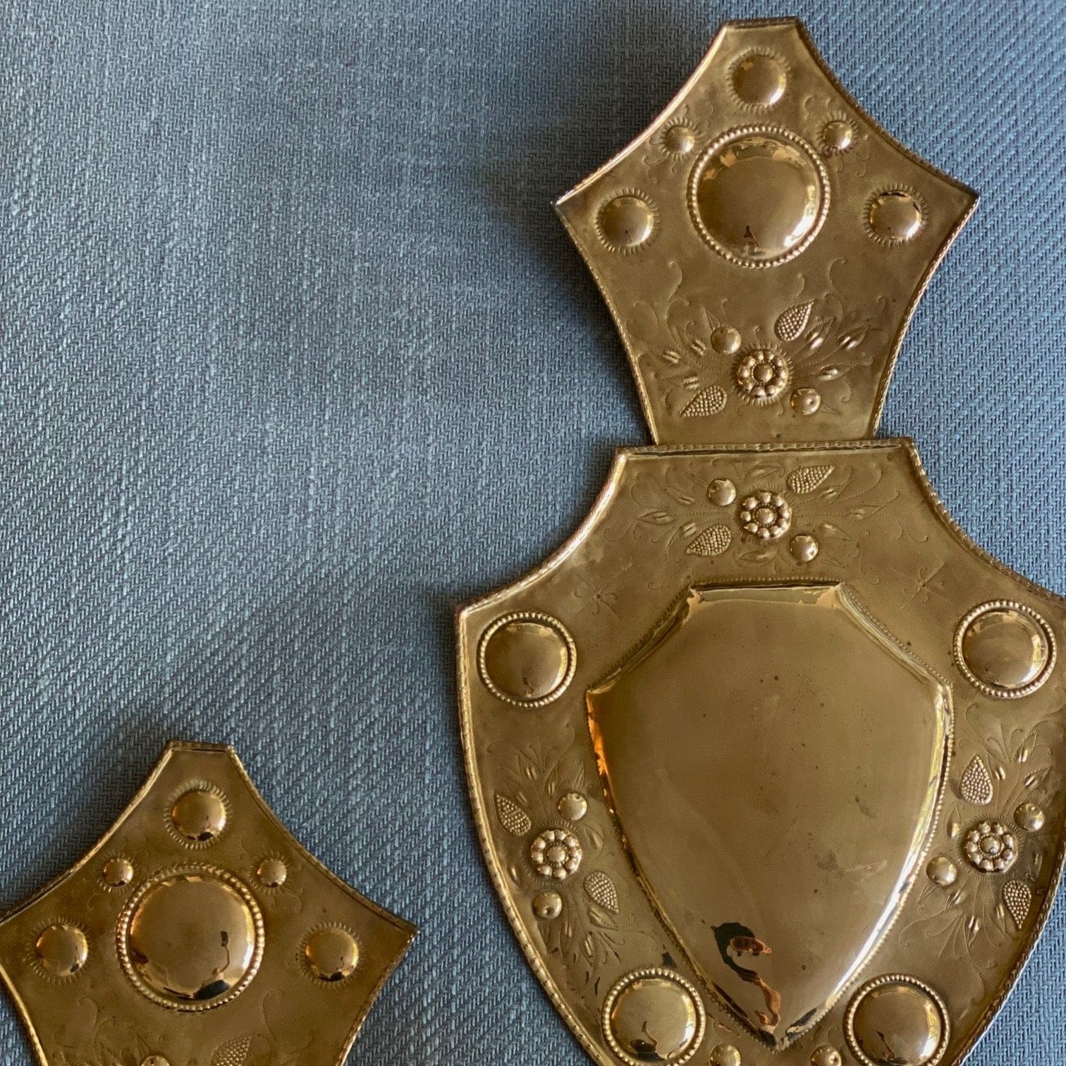 KEPT London Stock Large pair of brass shield wall sconces