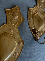 Load image into Gallery viewer, KEPT London Stock Large pair of brass shield wall sconces
