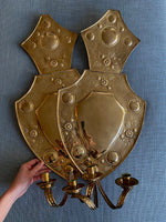 Load image into Gallery viewer, KEPT London Stock Large pair of brass shield wall sconces
