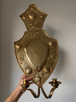 Load image into Gallery viewer, KEPT London Stock Large pair of brass shield wall sconces
