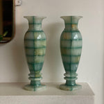 Load image into Gallery viewer, KEPT London Stock Large pair of green checkered onyx vases
