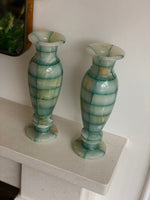 Load image into Gallery viewer, KEPT London Stock Large pair of green checkered onyx vases
