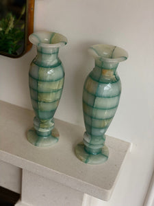 KEPT London Stock Large pair of green checkered onyx vases