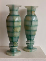 Load image into Gallery viewer, KEPT London Stock Large pair of green checkered onyx vases
