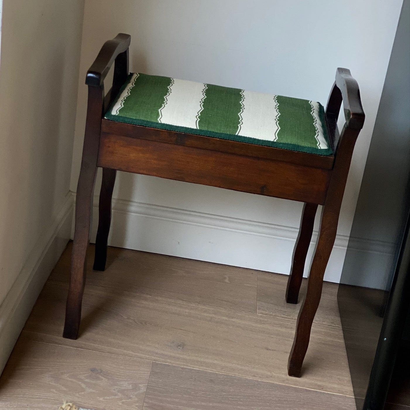 KEPT London Stock Mahogany lift top stool, wavy legs