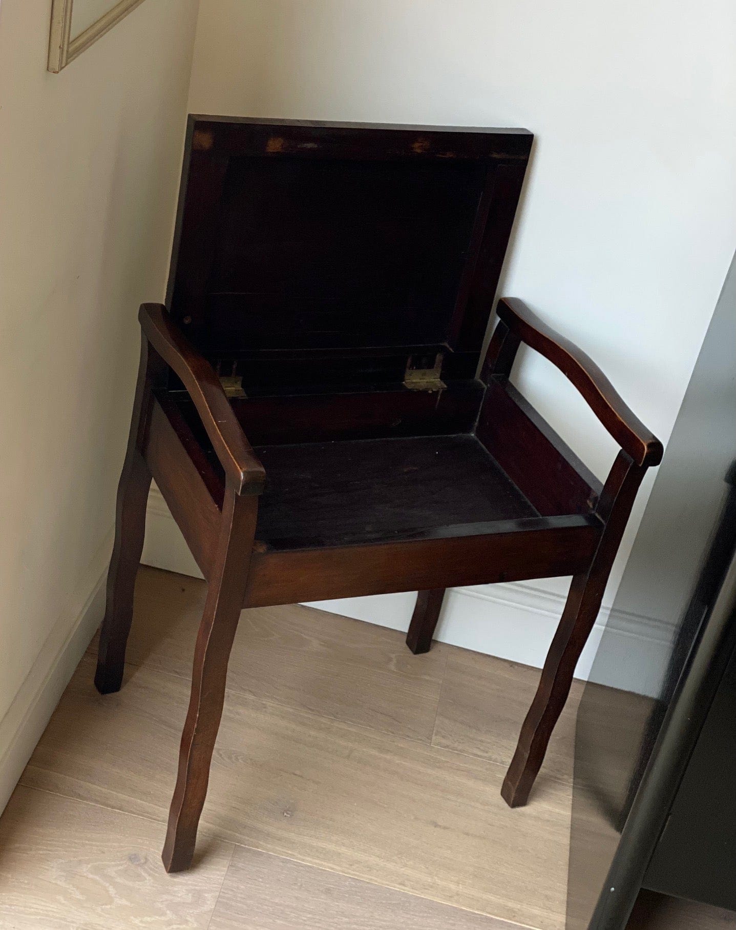 KEPT London Stock Mahogany lift top stool, wavy legs