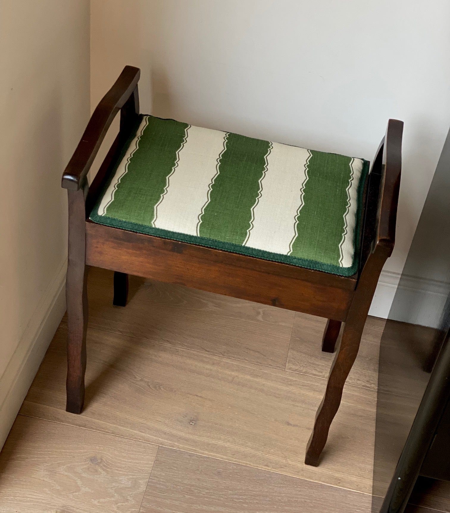 KEPT London Stock Mahogany lift top stool, wavy legs