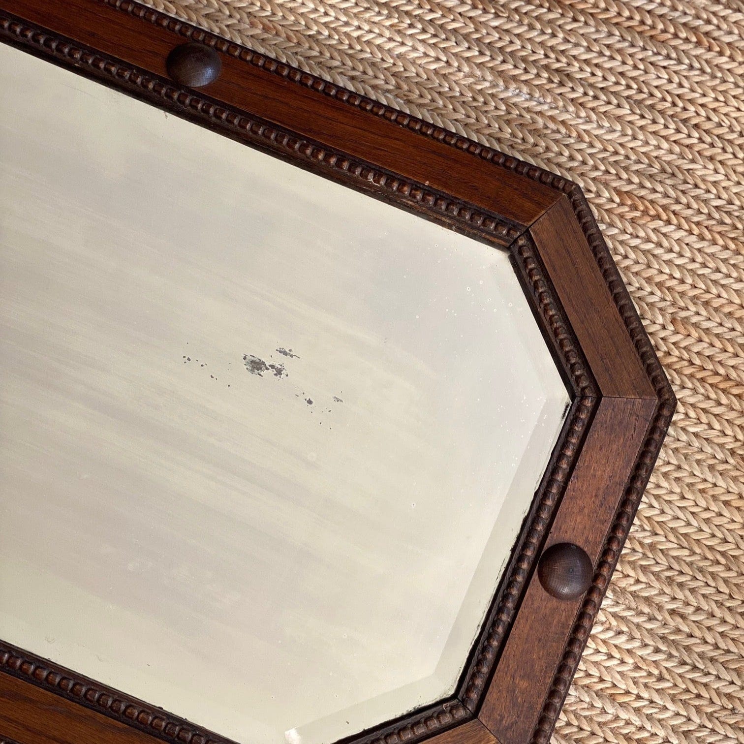 KEPT London Stock Octagonal oak mirror with beading detail