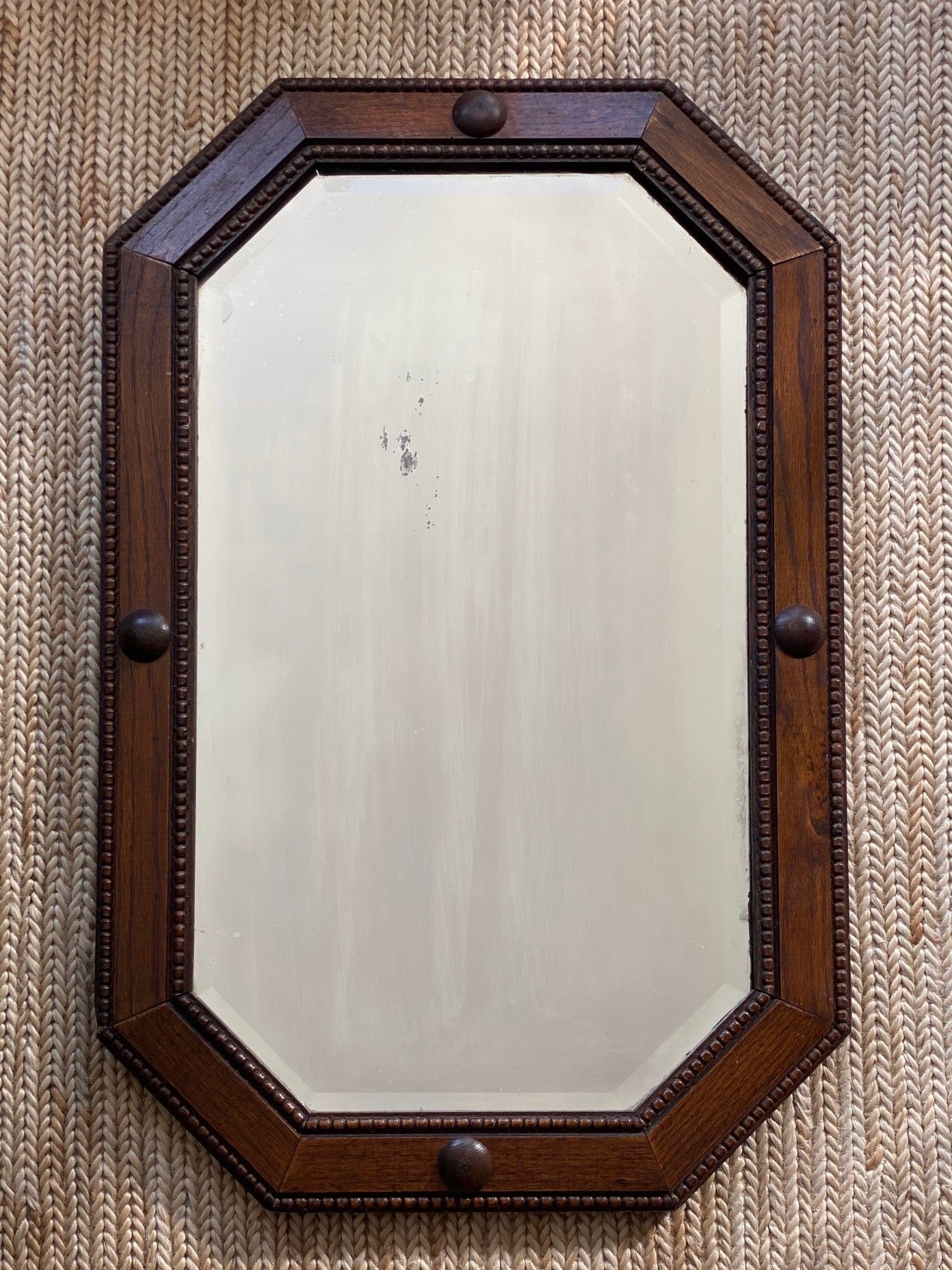 KEPT London Stock Octagonal oak mirror with beading detail