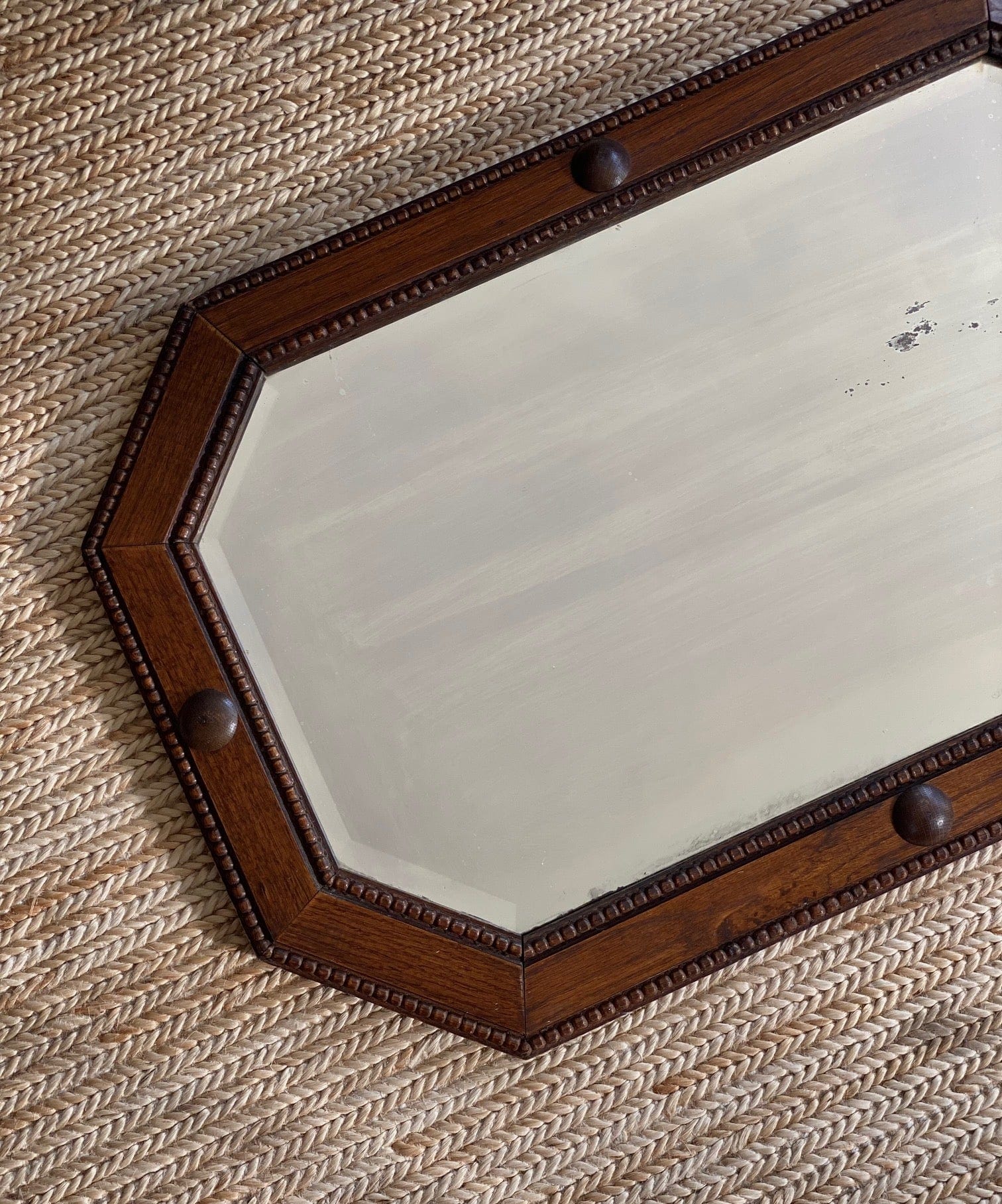 KEPT London Stock Octagonal oak mirror with beading detail