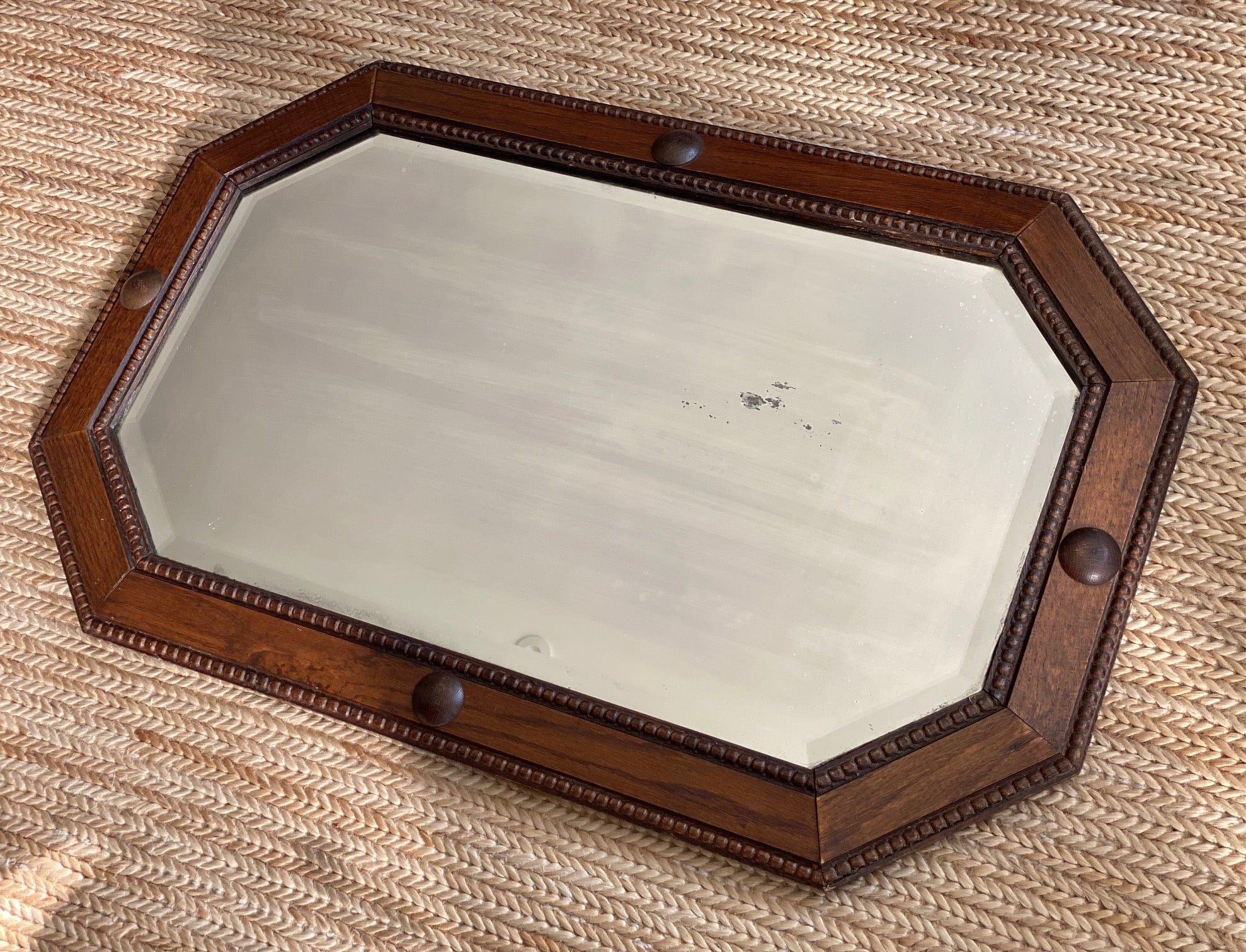 KEPT London Stock Octagonal oak mirror with beading detail