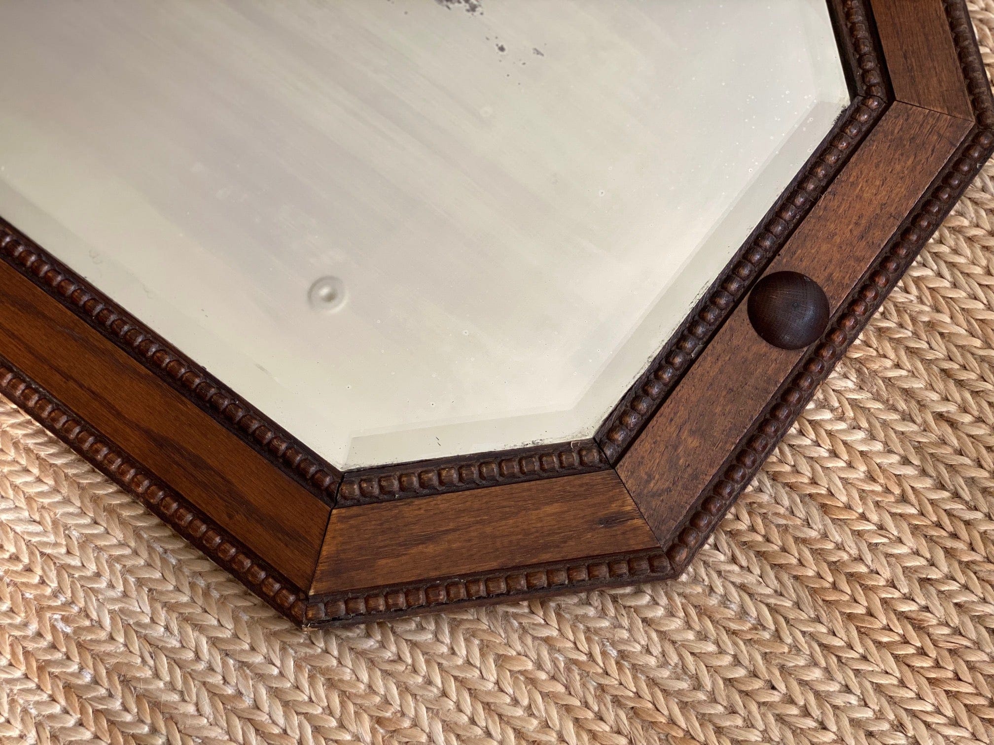 KEPT London Stock Octagonal oak mirror with beading detail