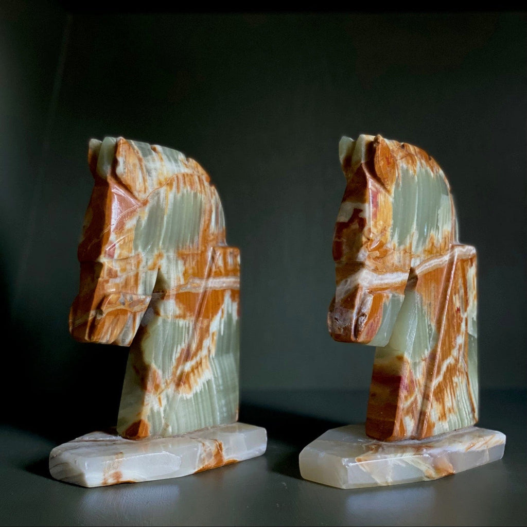KEPT London Stock Onyx horsehead bookends