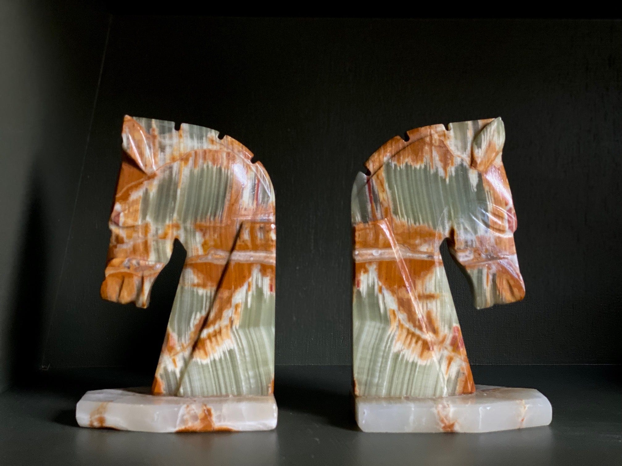 KEPT London Stock Onyx horsehead bookends