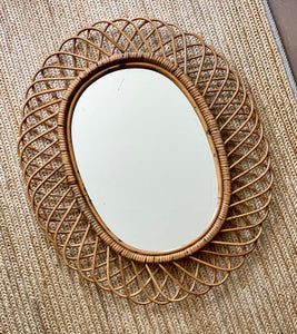 KEPT London Stock Oval cane mirror, attributed to Franco Albini