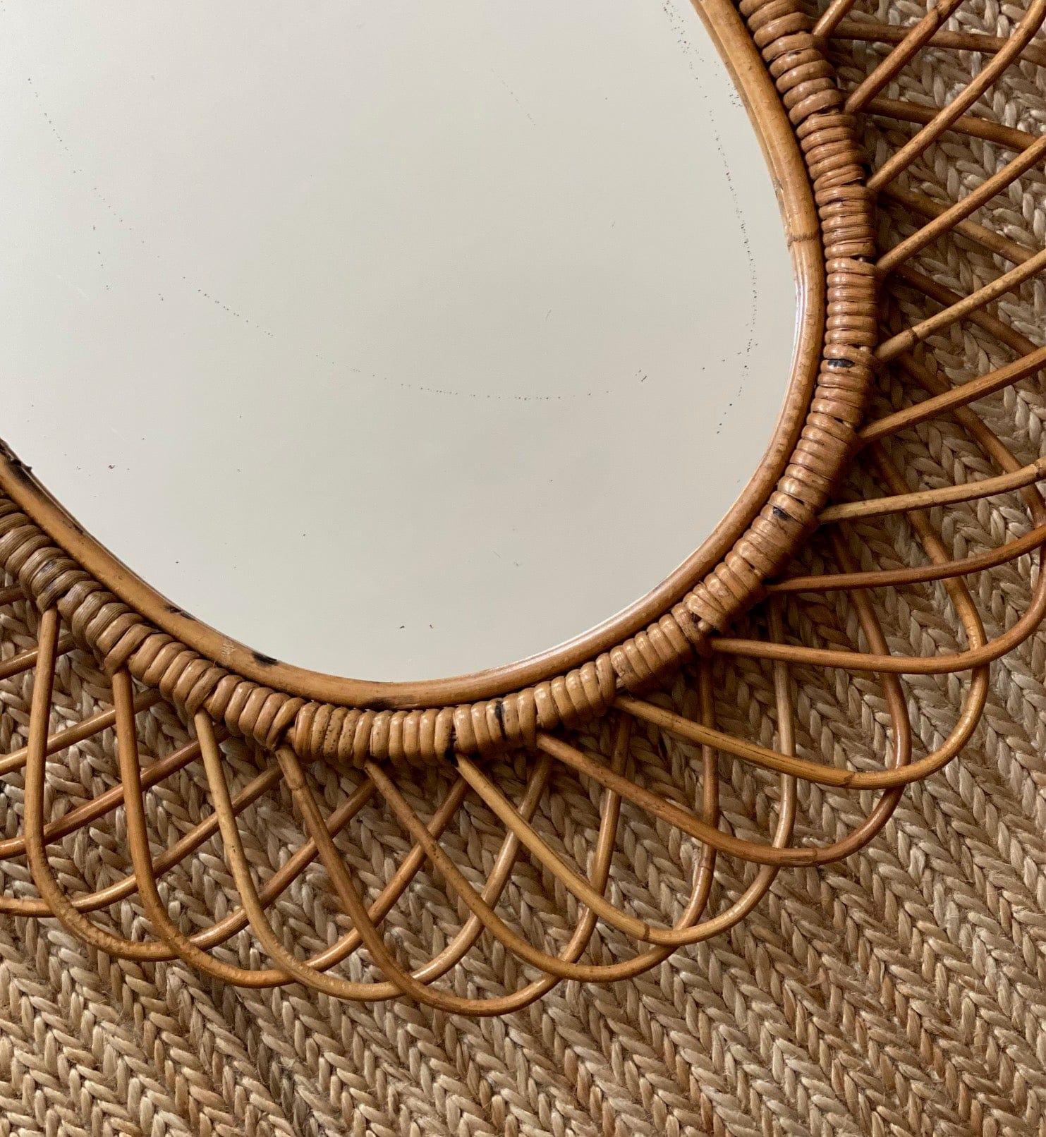 KEPT London Stock Oval cane mirror, attributed to Franco Albini