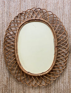 KEPT London Stock Oval cane mirror, attributed to Franco Albini