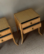 Load image into Gallery viewer, KEPT London Stock Pair of bamboo and cane bedside tables
