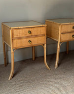 Load image into Gallery viewer, KEPT London Stock Pair of bamboo and cane bedside tables
