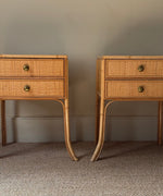 Load image into Gallery viewer, KEPT London Stock Pair of bamboo and cane bedside tables
