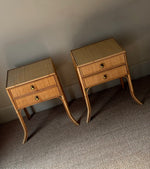 Load image into Gallery viewer, KEPT London Stock Pair of bamboo and cane bedside tables
