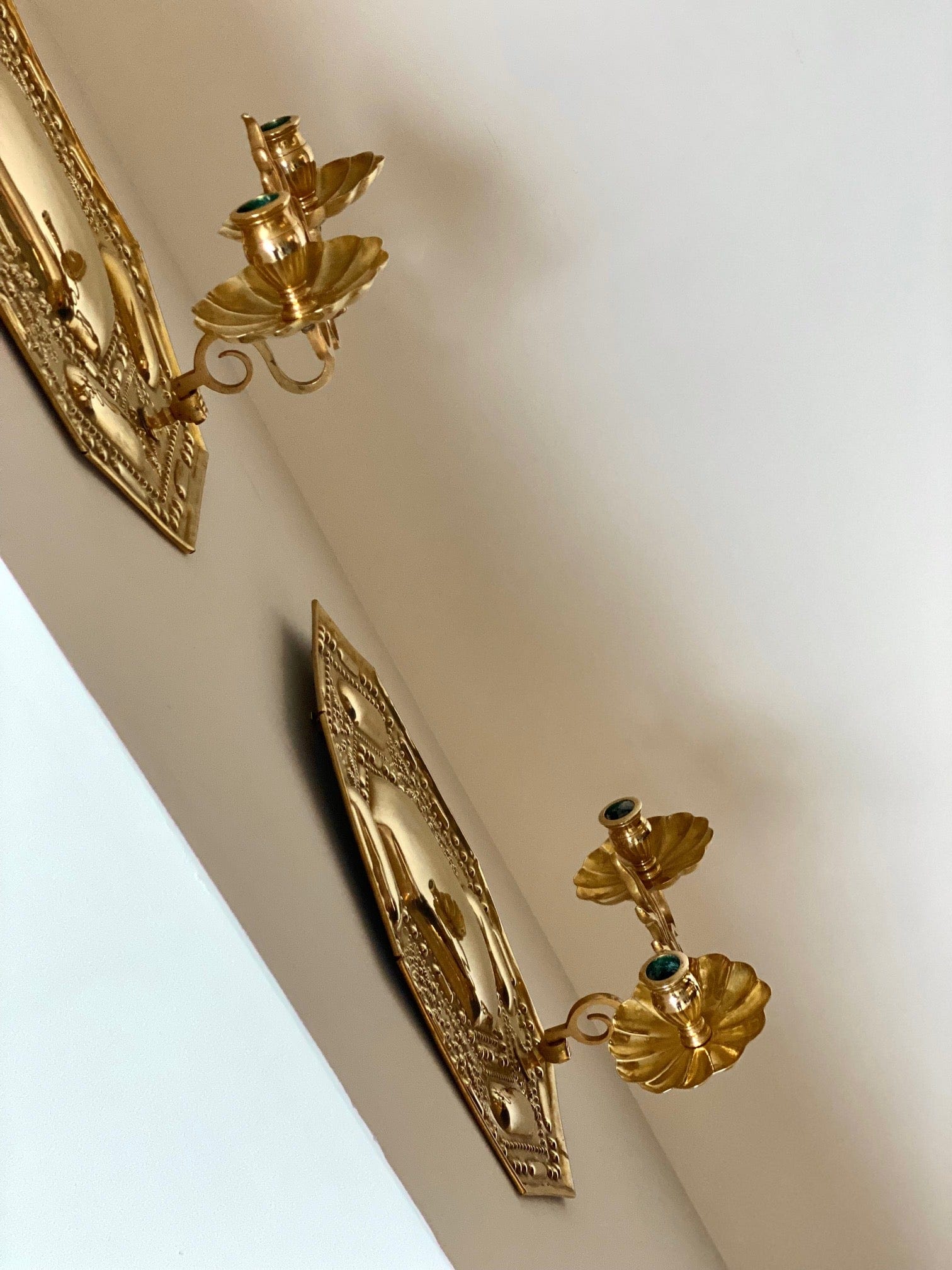 KEPT London Stock Pair of baroque brass wall sconces