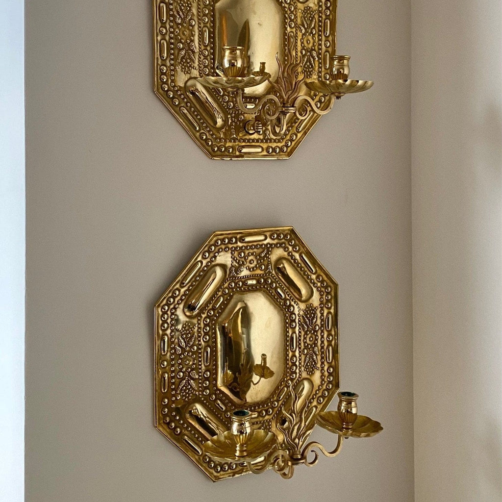 KEPT London Stock Pair of baroque brass wall sconces