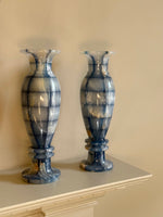 Load image into Gallery viewer, KEPT London Stock Pair of blue check onyx vases
