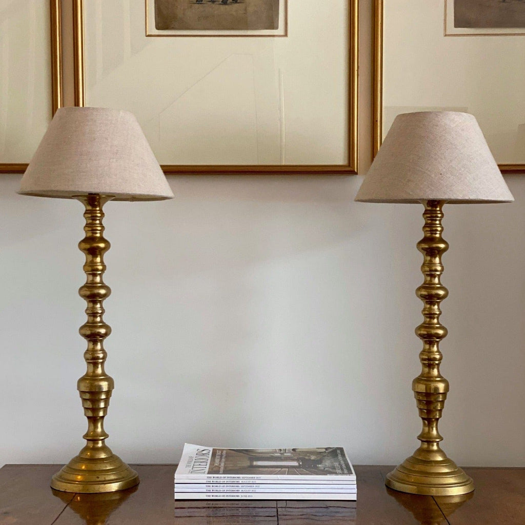 KEPT London Pair of bobbin brass tall lamps