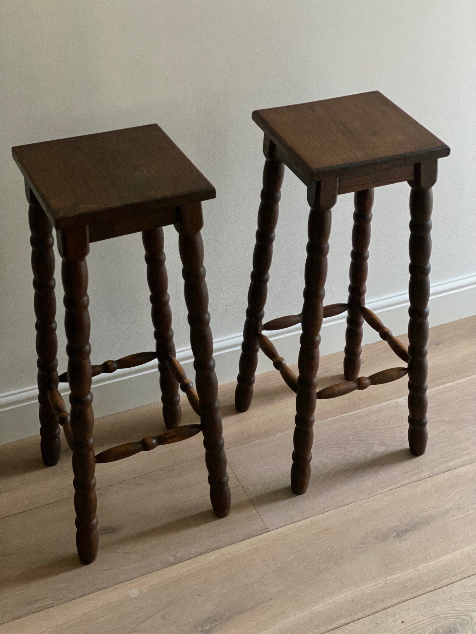 KEPT London Pair of bobbin turned bar stools