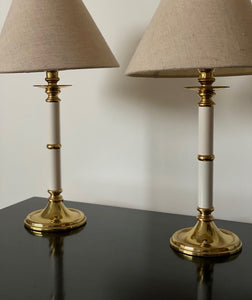 KEPT London Pair of brass and white enamel lamps
