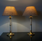 Load image into Gallery viewer, KEPT London Pair of brass and white enamel lamps
