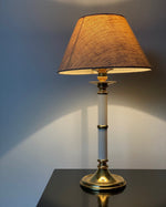 Load image into Gallery viewer, KEPT London Pair of brass and white enamel lamps
