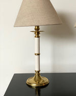 Load image into Gallery viewer, KEPT London Pair of brass and white enamel lamps

