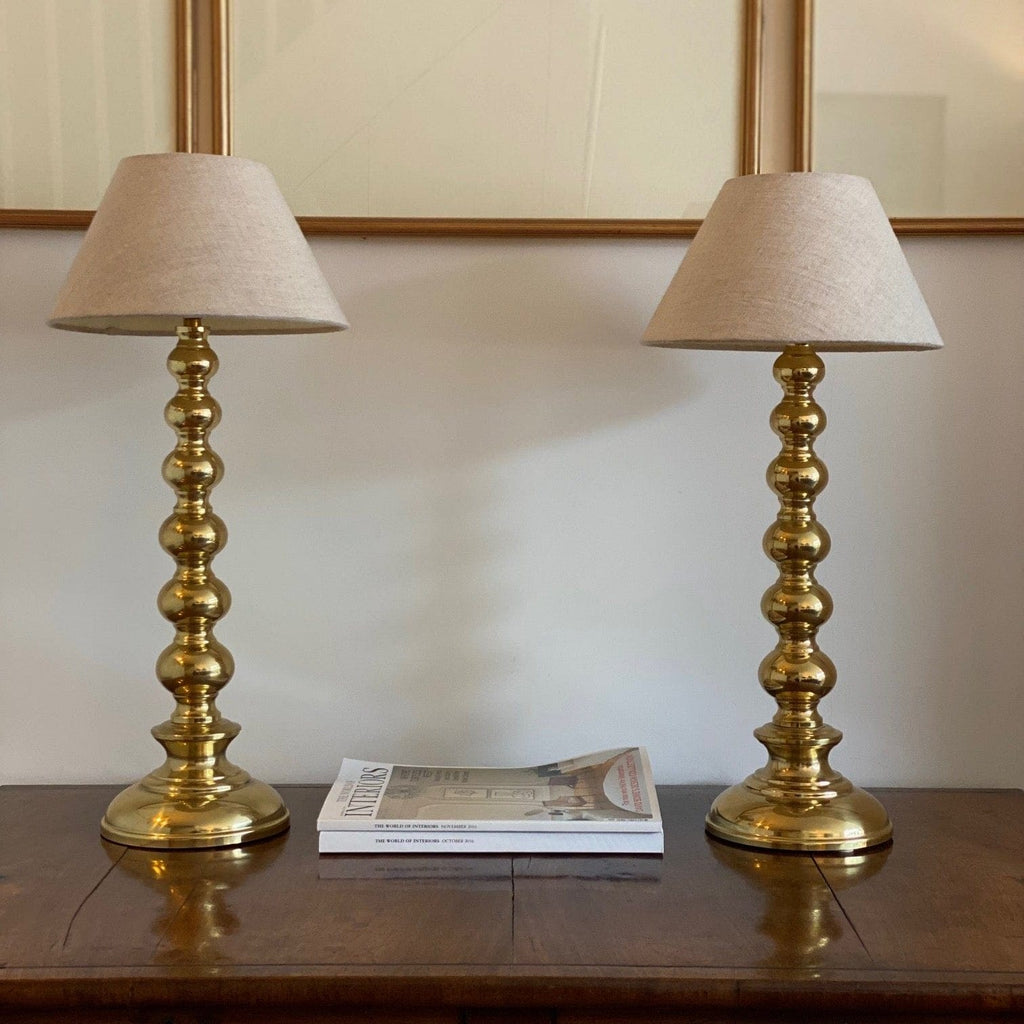 KEPT London Stock Pair of brass bobbin lamps