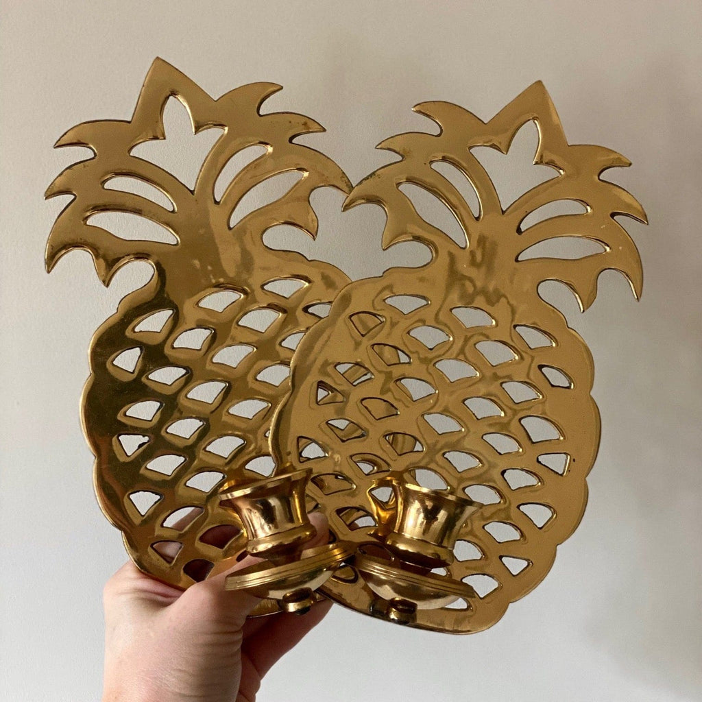 KEPT London Stock Pair of brass pineapple wall sconces