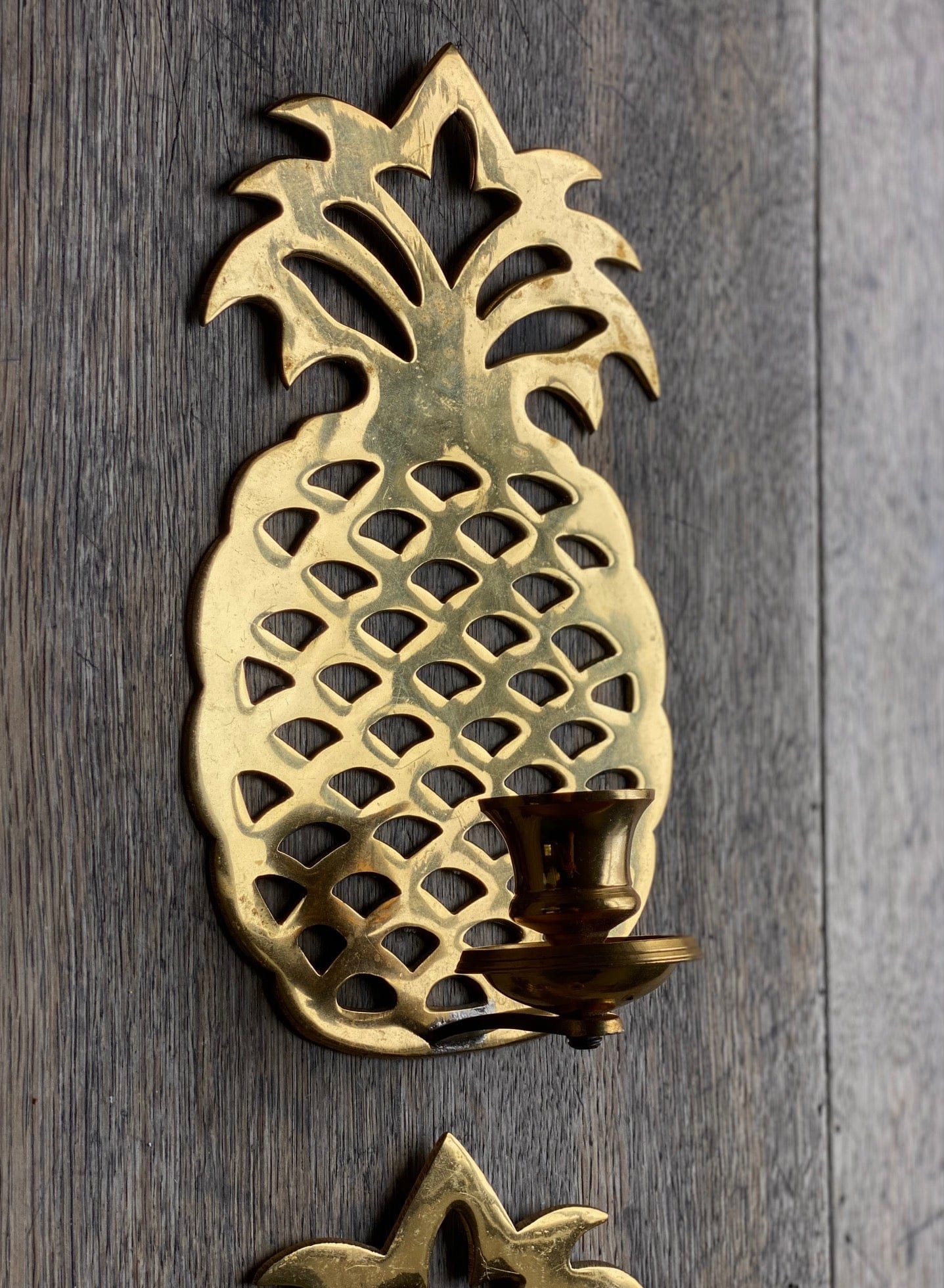 KEPT London Stock Pair of brass pineapple wall sconces