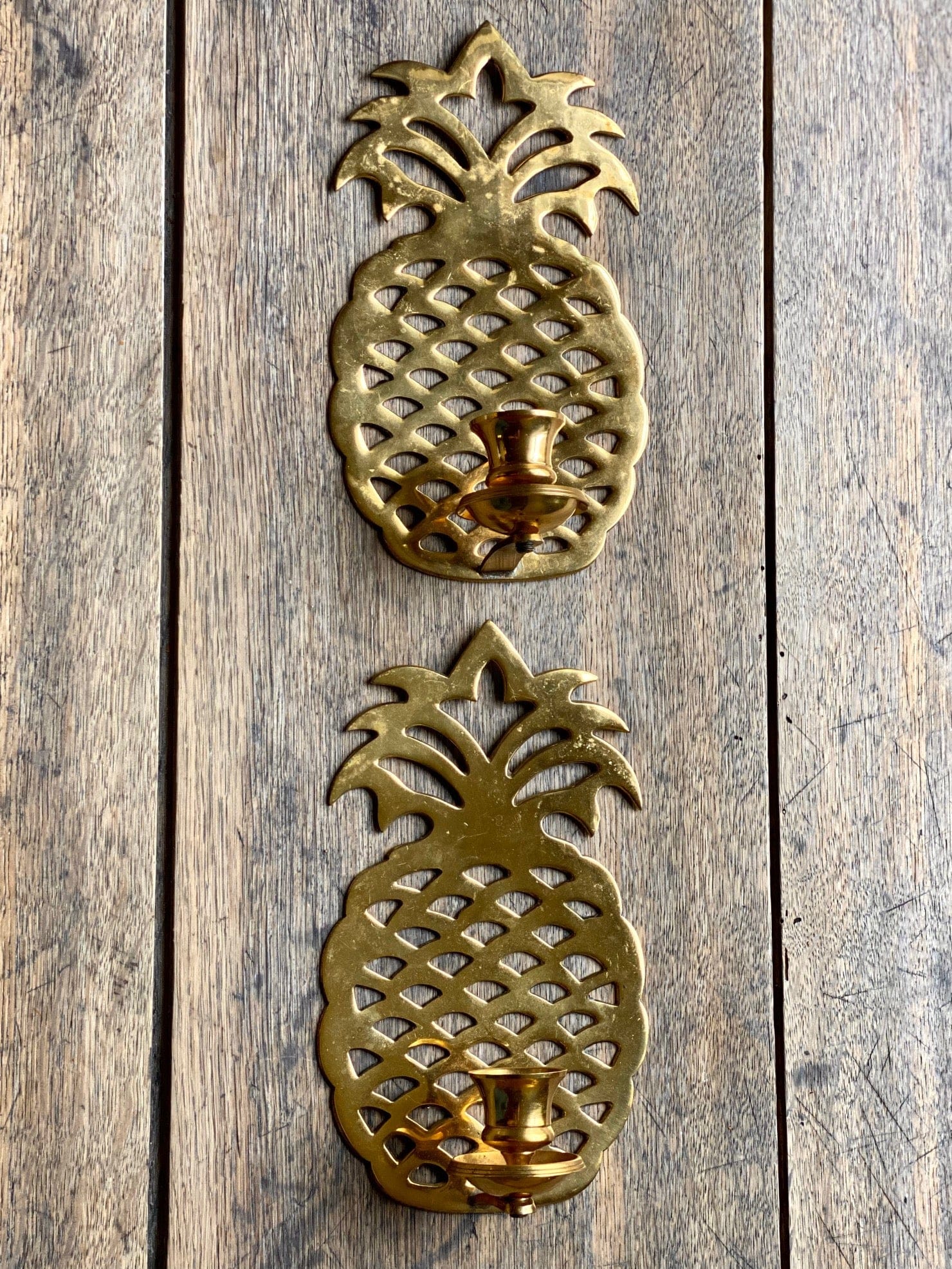 KEPT London Stock Pair of brass pineapple wall sconces