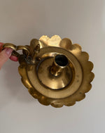 Load image into Gallery viewer, KEPT London Stock Pair of brass scalloped chambersticks

