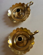 Load image into Gallery viewer, KEPT London Stock Pair of brass scalloped chambersticks
