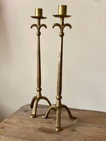 Load image into Gallery viewer, KEPT London Stock Pair of brass stalk candlesticks
