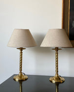 Load image into Gallery viewer, KEPT London Stock Pair of brass twisted column lamps

