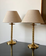 Load image into Gallery viewer, KEPT London Stock Pair of brass twisted column lamps
