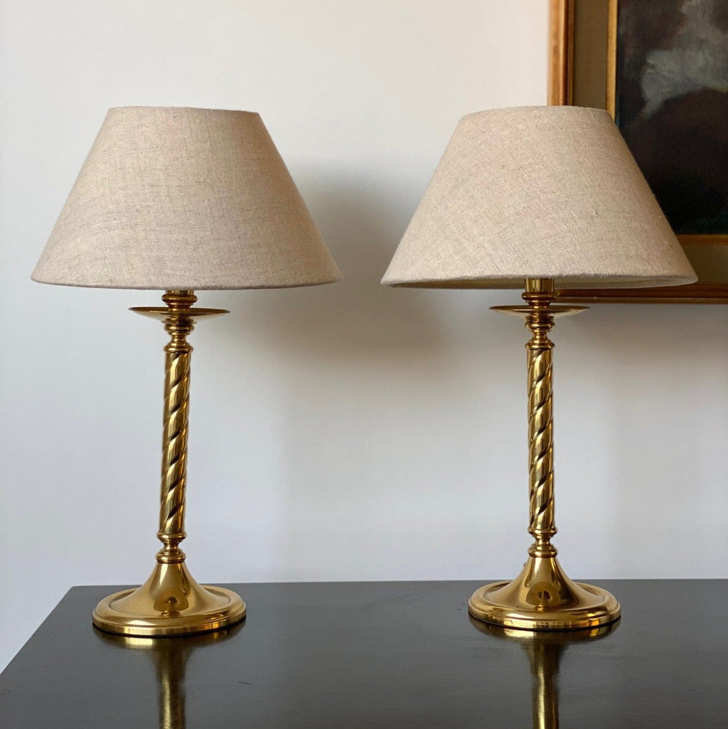 KEPT London Stock Pair of brass twisted column lamps
