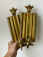 Load image into Gallery viewer, KEPT London Pair of brass wall sconces with leaf detail
